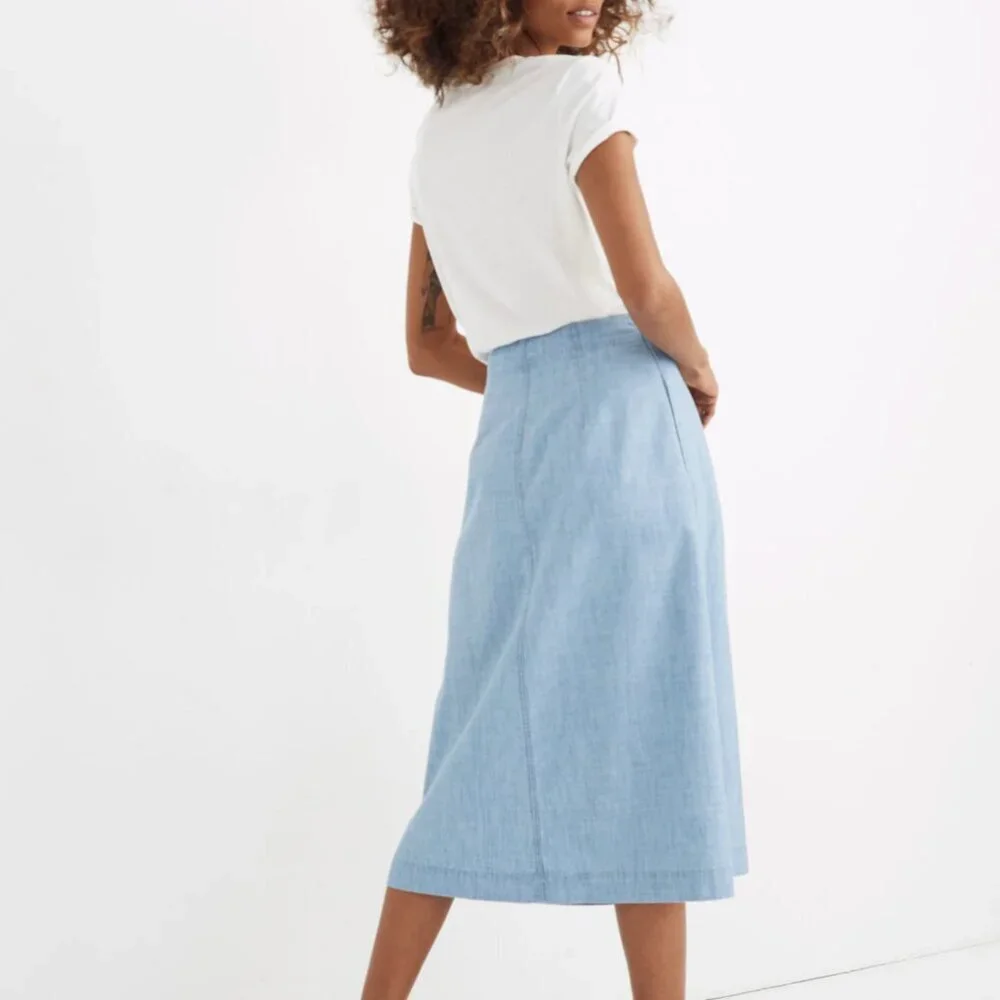 Madewell Chambray Patio Button-Front Midi Skirt Weatherly Wash Womens Sz 0 - Picture 3 of 8